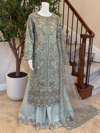 Dusty Teal Kameez with Plazzo