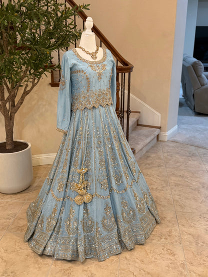 Zardosi Powder Blue Heirloom Lengha