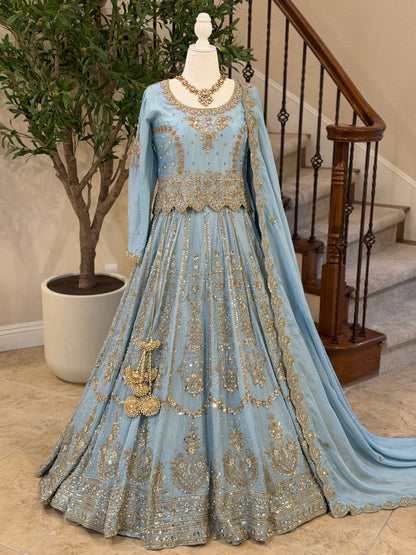 Zardosi Powder Blue Heirloom Lengha