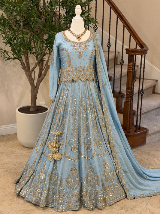 Zardosi Powder Blue Heirloom Lengha