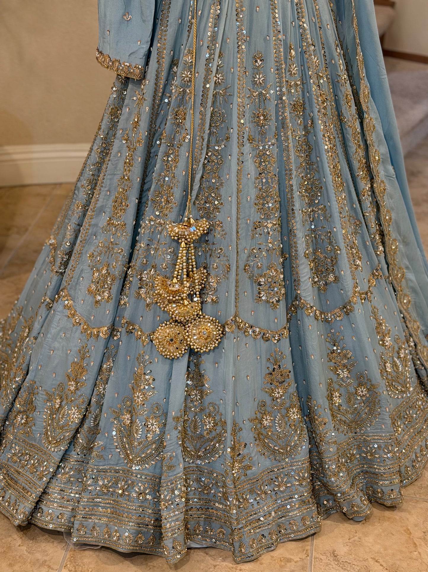 Zardosi Powder Blue Heirloom Lengha