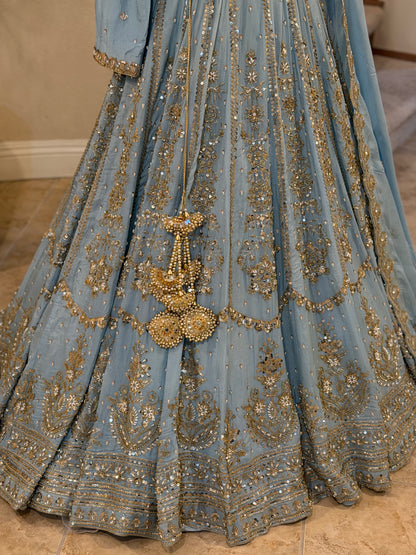 Zardosi Powder Blue Heirloom Lengha