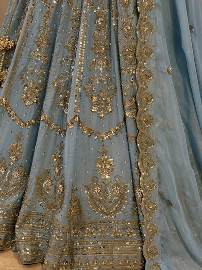 Zardosi Powder Blue Heirloom Lengha
