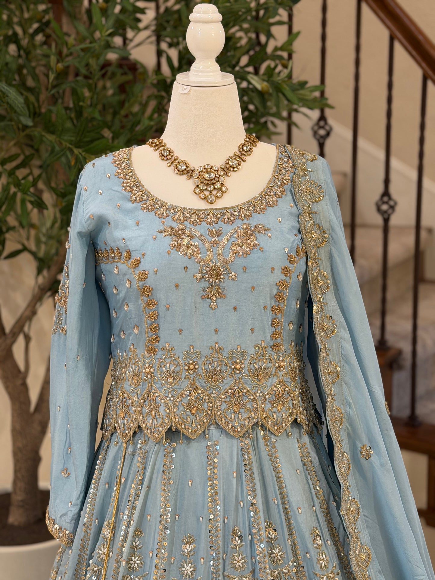 Zardosi Powder Blue Heirloom Lengha