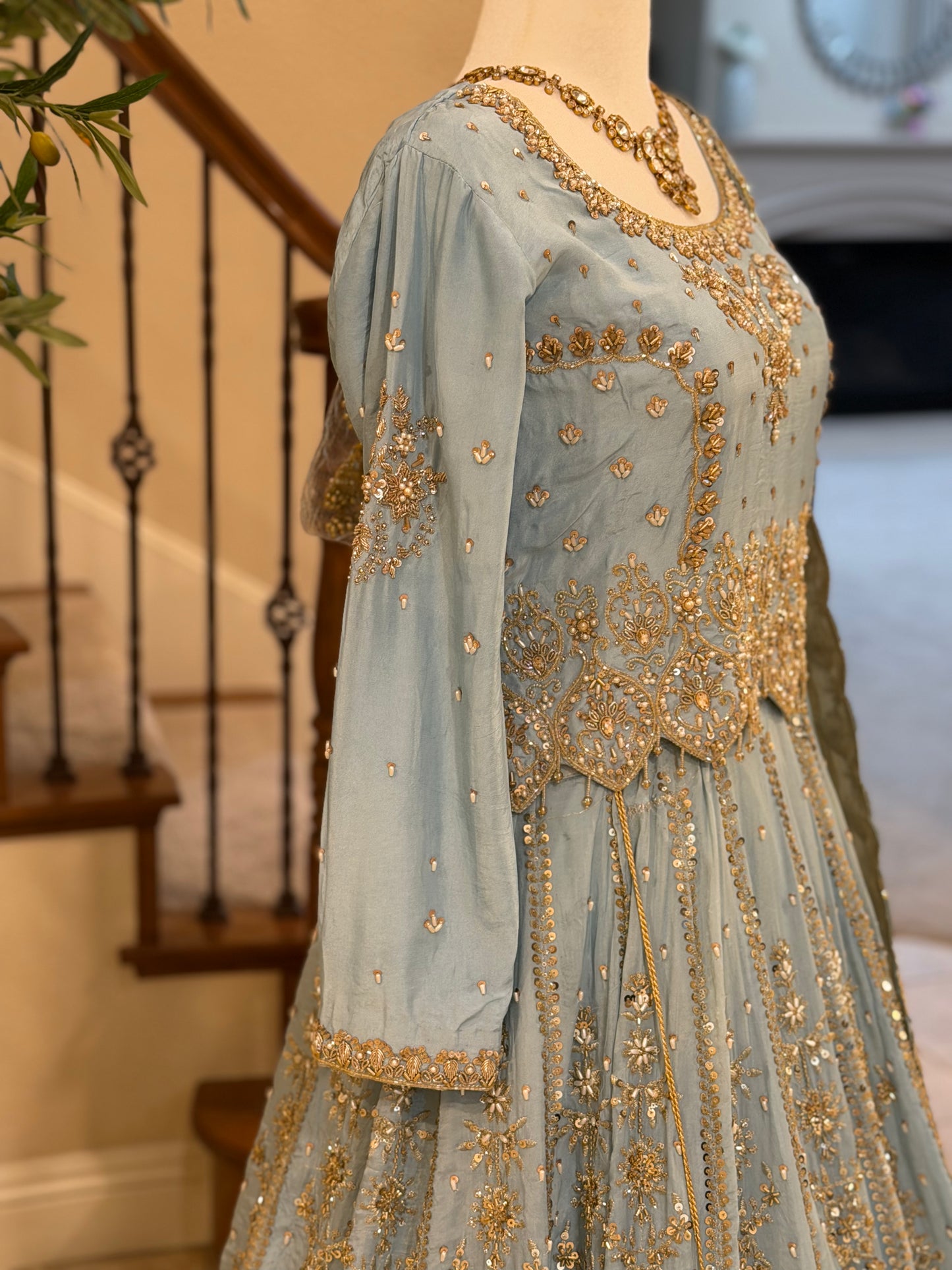 Zardosi Powder Blue Heirloom Lengha
