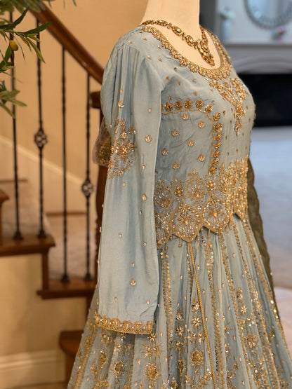 Zardosi Powder Blue Heirloom Lengha