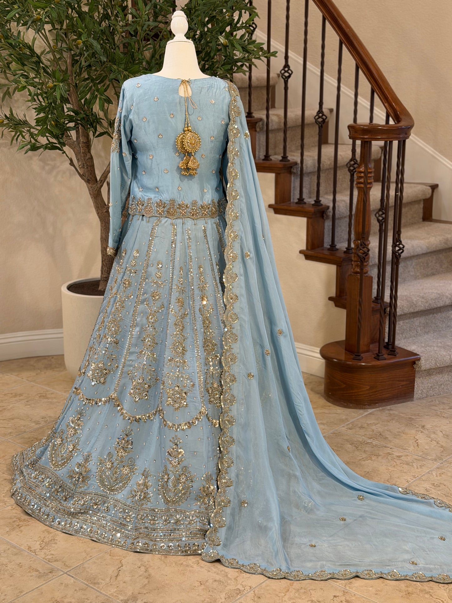 Zardosi Powder Blue Heirloom Lengha