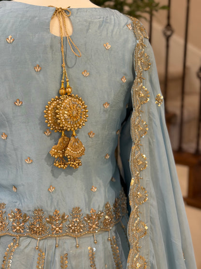 Zardosi Powder Blue Heirloom Lengha