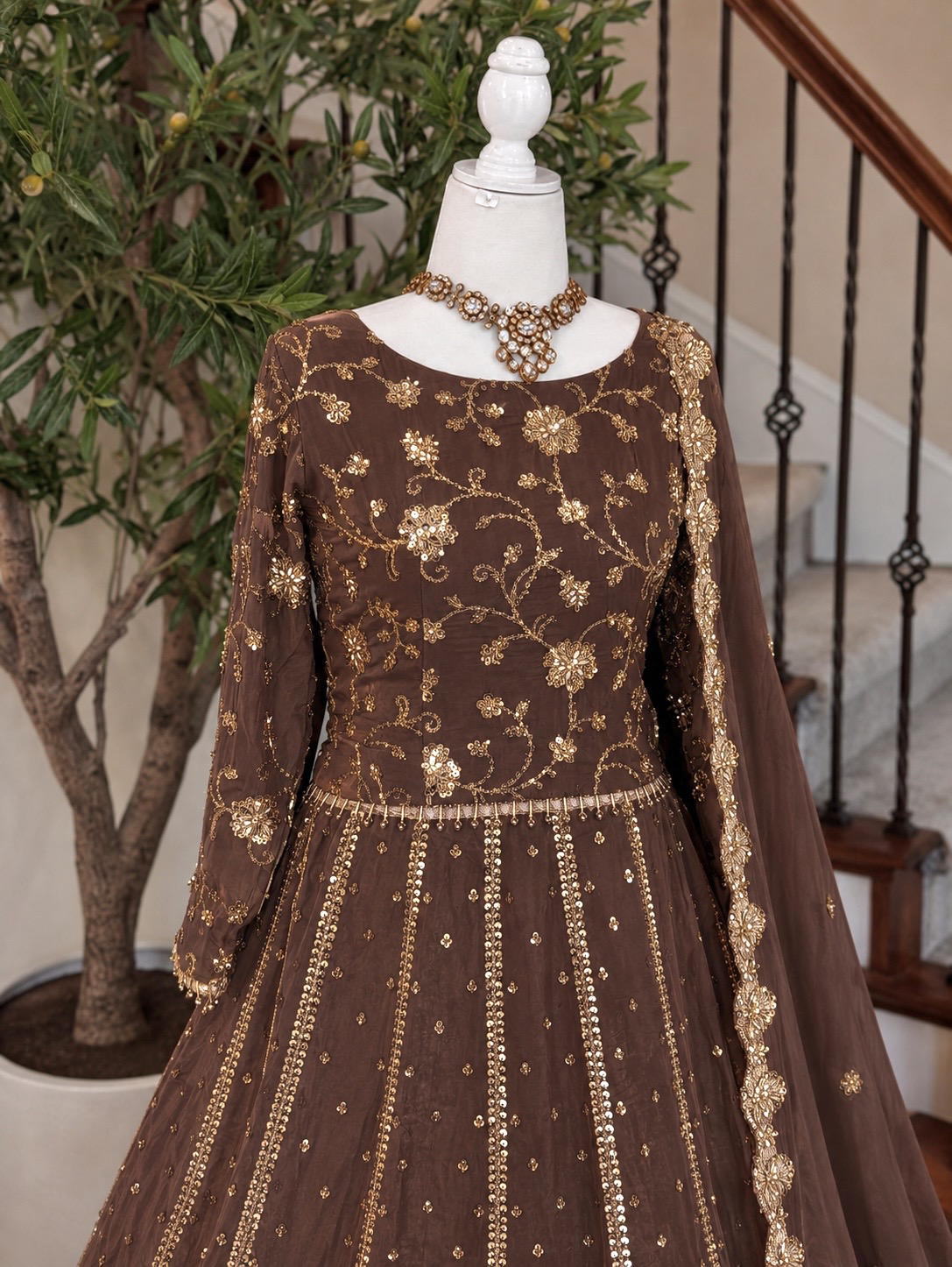 Heirloom Lengha - Mocha brown