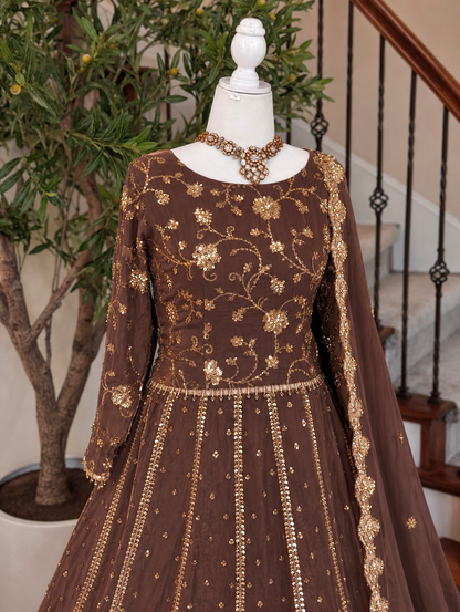 Heirloom Lengha - Mocha brown
