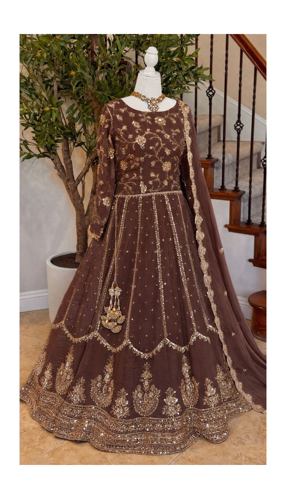 Heirloom Lengha - Mocha brown