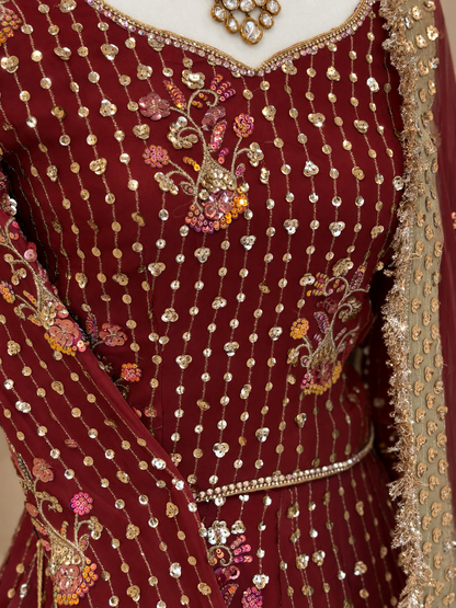 Floral Lengha - Maroon