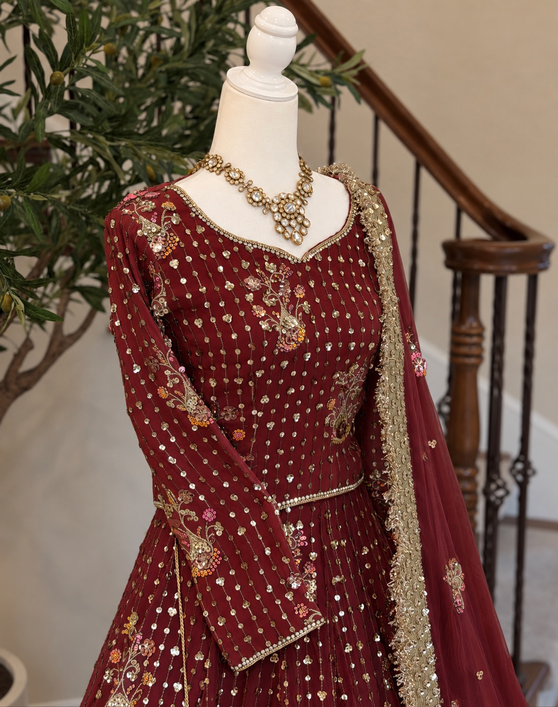 Floral Lengha - Maroon