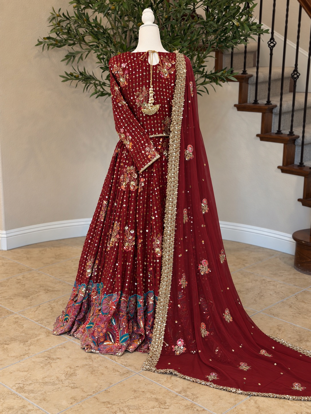 Floral Lengha - Maroon