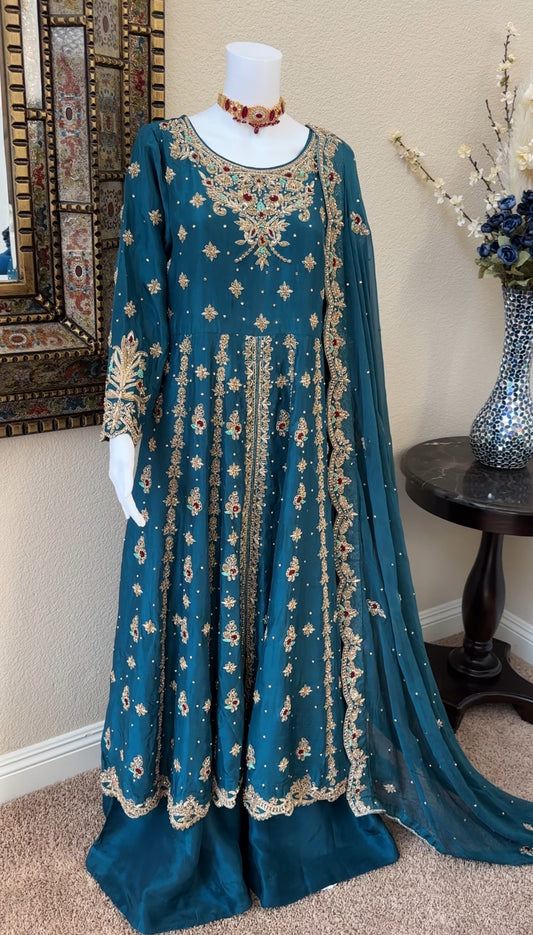 Zinc Maxi Gown With Dabka Handwork