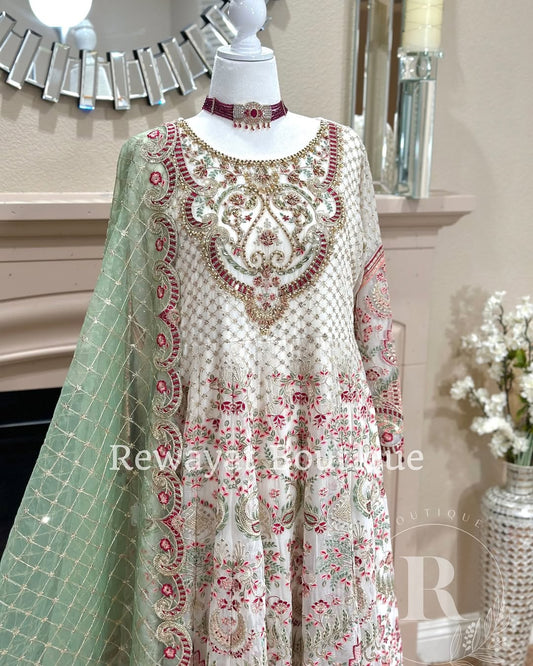 White Floral Maxi With Gharara