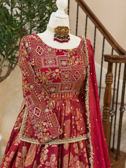 Scarlet Bloom - Short Kameez Lengha
