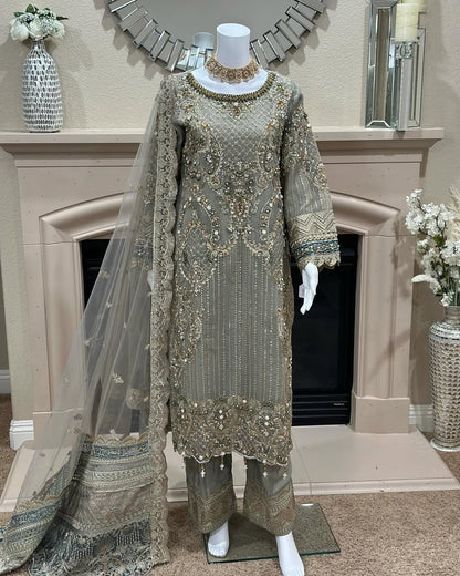 Gray Kameez With Trouser