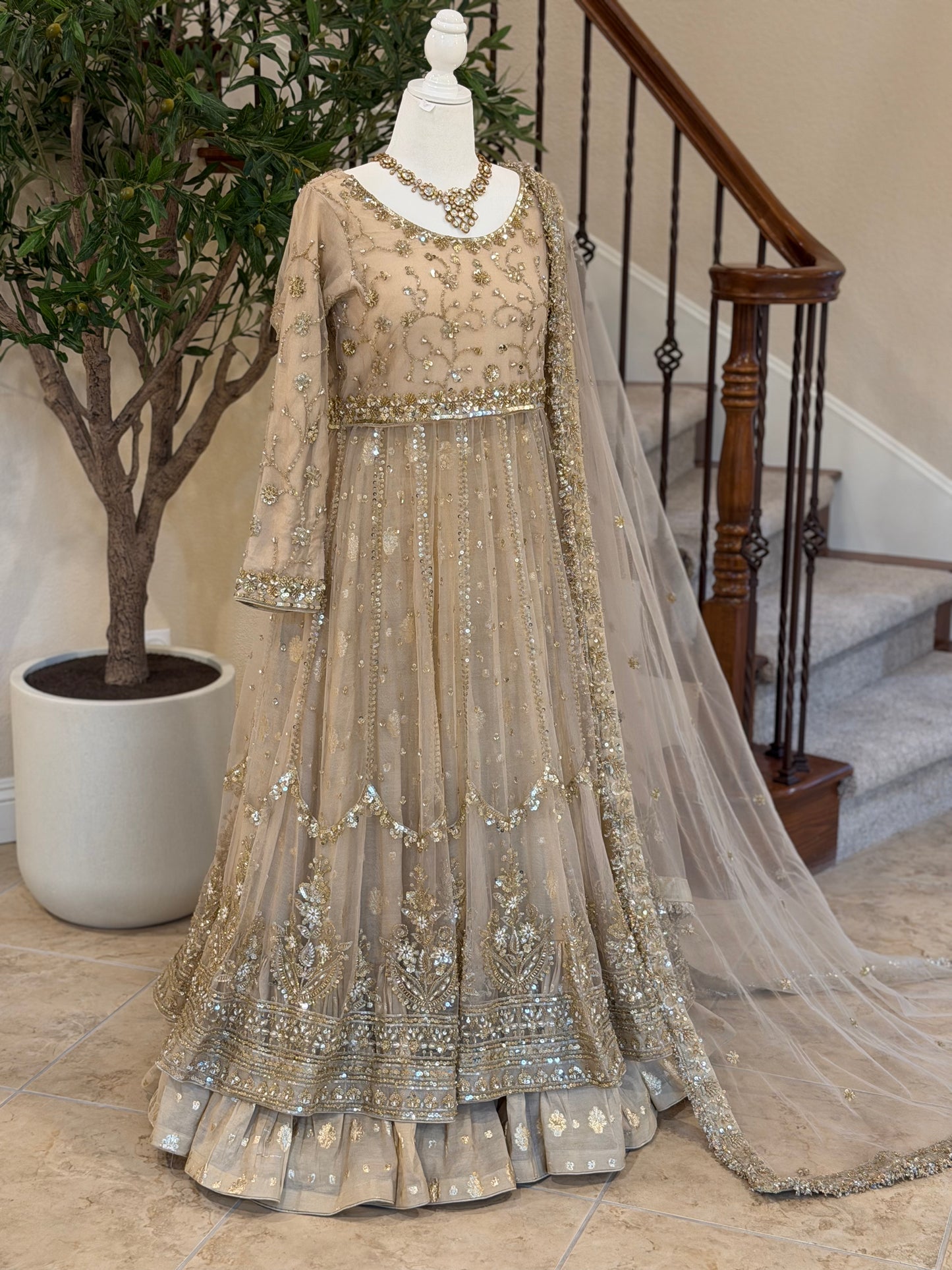 Gold Maxi with Farshi lengha