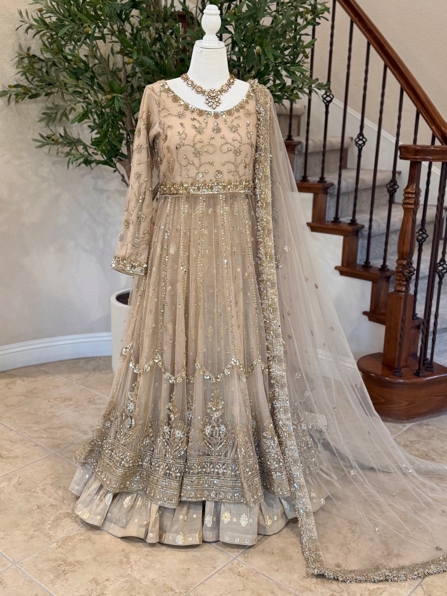Gold Maxi with Farshi lengha