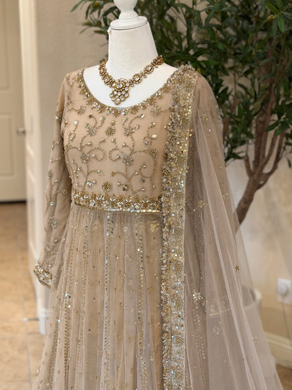 Gold Maxi with Farshi lengha