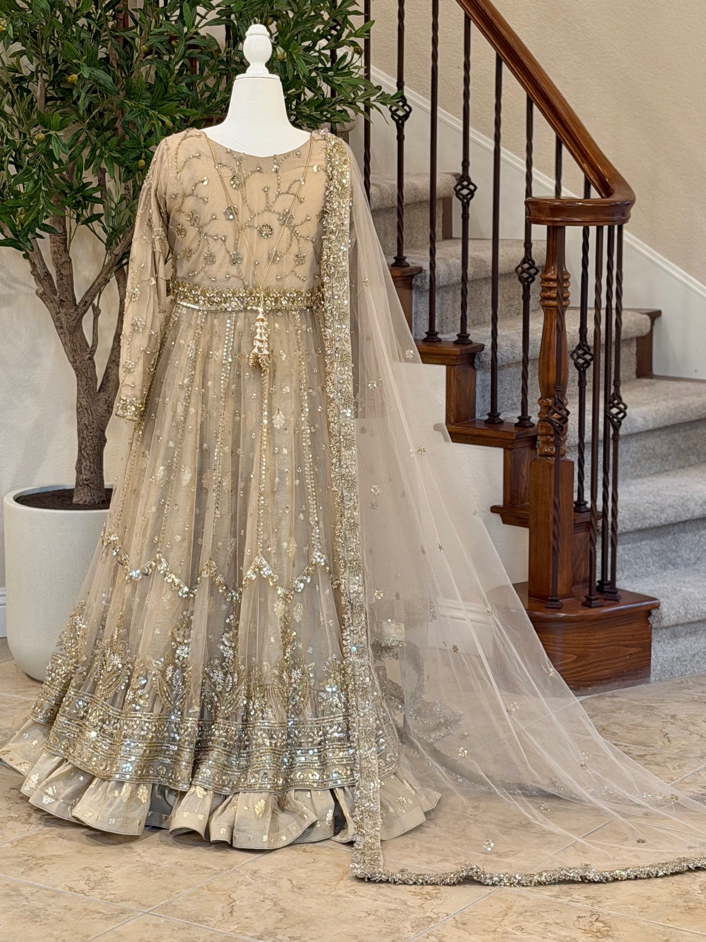 Gold Maxi with Farshi lengha