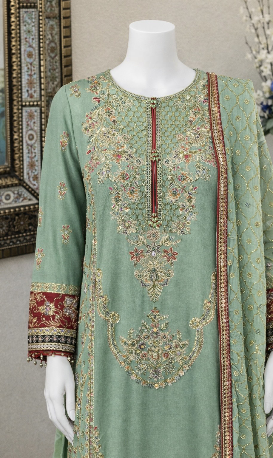 Soft Sage Sharara Suit