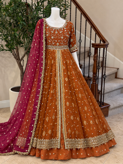 Rust Orange Open Maxi Gown