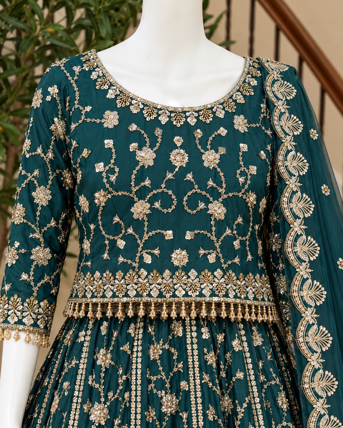 Heirloom Bloom Lengha - Emerald