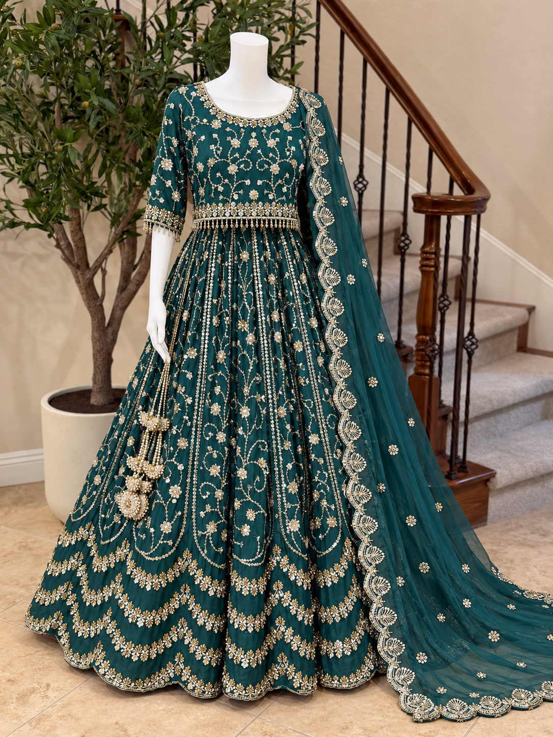 Heirloom Bloom Lengha - Emerald
