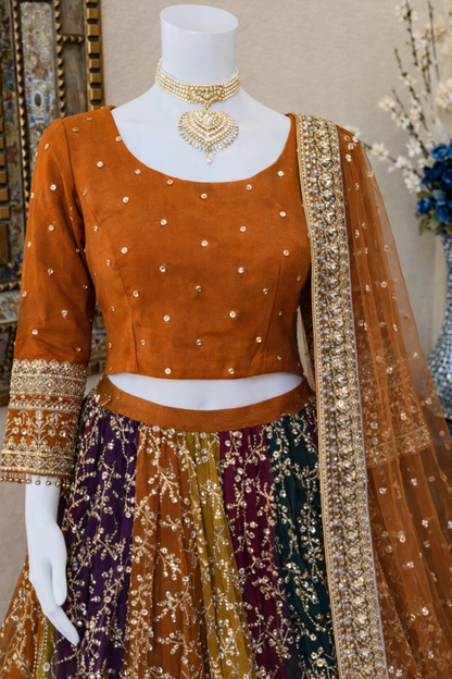 Rust Mehndi Lengha