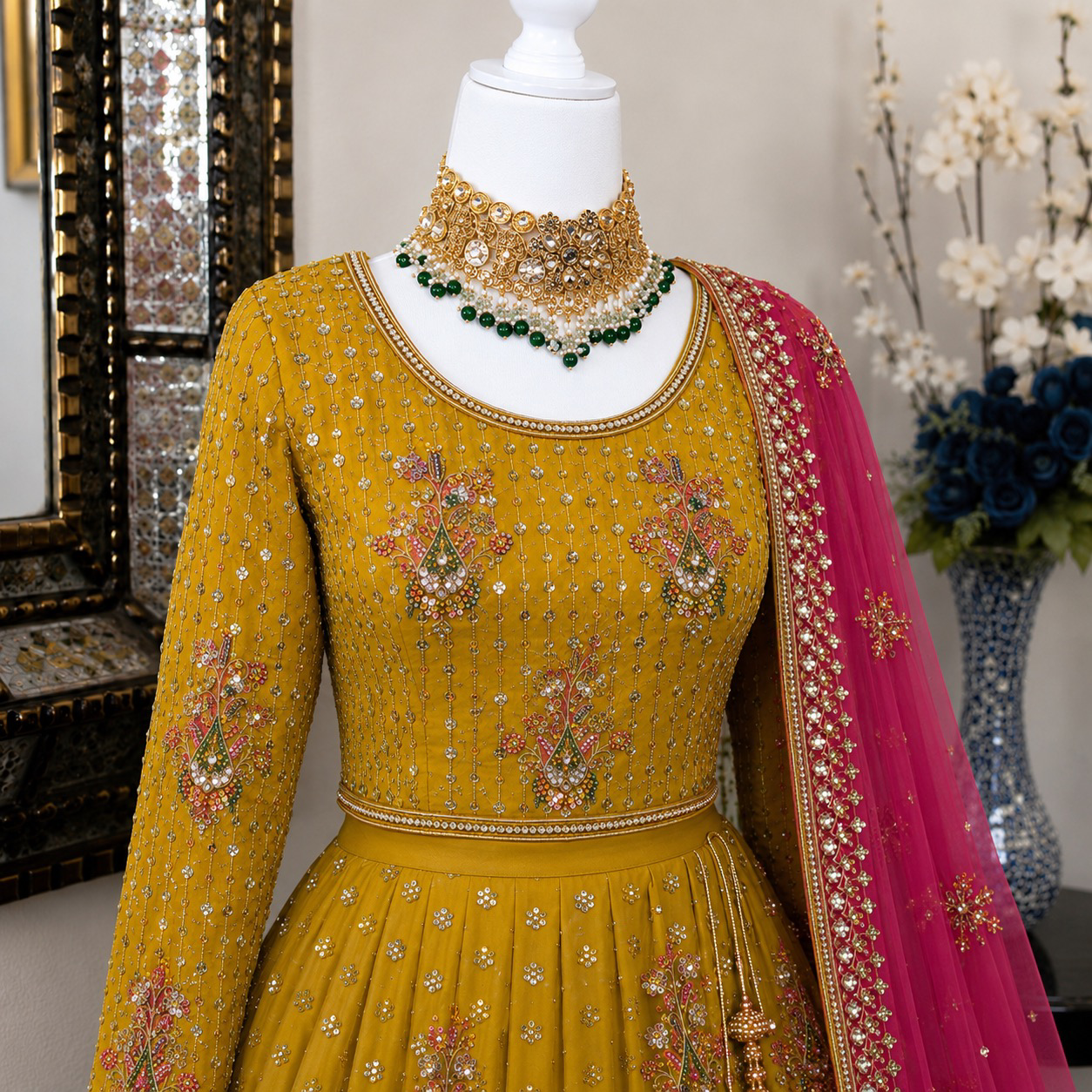 Floral Lengha - Mustard