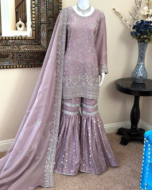 Luxury Silk Gharara - Lilac