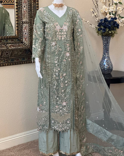 Pastel Green - Slit Style Maxi with Trouser