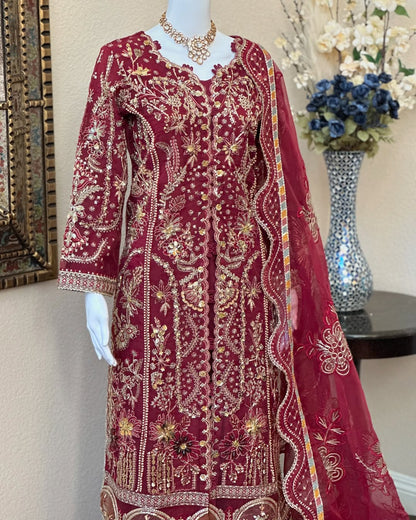 Maroon Plazzo Suit