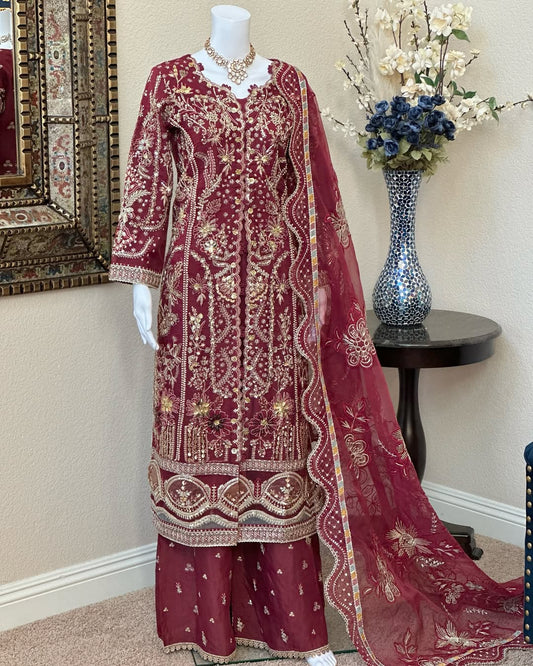 Maroon Plazzo Suit