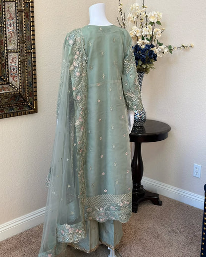 Pastel Green - Slit Style Maxi with Trouser