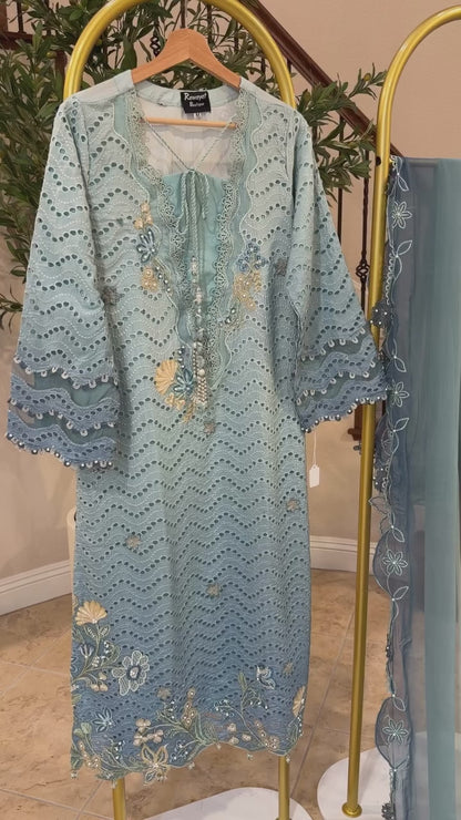 Ombre Blue Kameez with Trouser