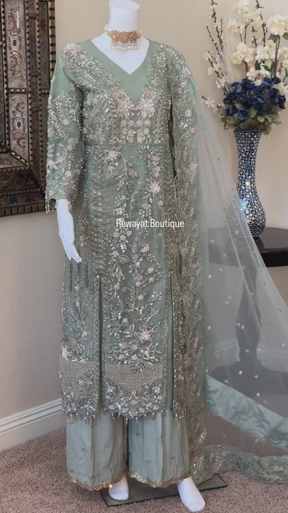 Pastel Green - Slit Style Maxi with Trouser