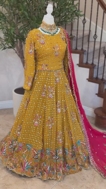 Floral Lengha - Mustard