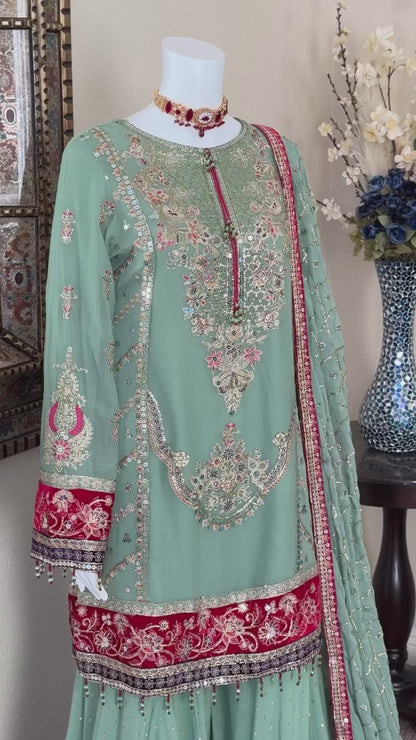 Soft Sage Sharara Suit