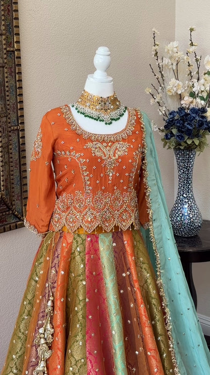 Satrangi Lengha - Orange Zardosi Blouse