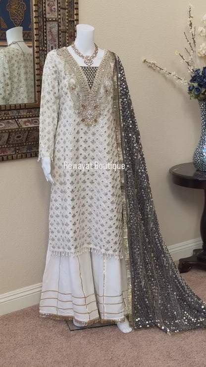 White and Black Plazzo Suit