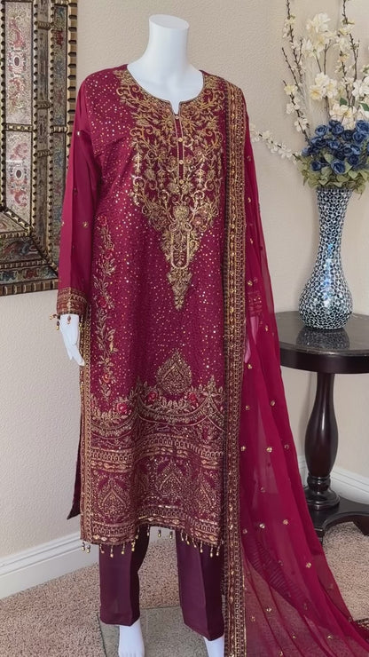 Maroon Kameez With Trouser